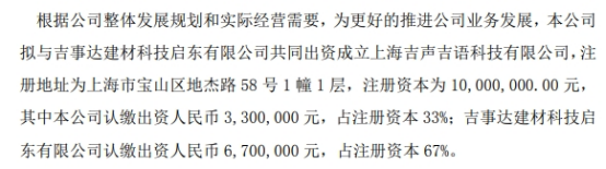 南宫28官方网站ST声望拟出资330万元制造上海吉声吉语科技有限公司 占注册本钱(图1)