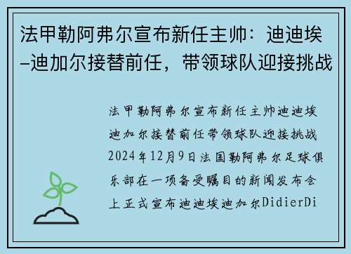 法甲勒阿弗尔宣布新任主帅：迪迪埃-迪加尔接替前任，带领球队迎接挑战